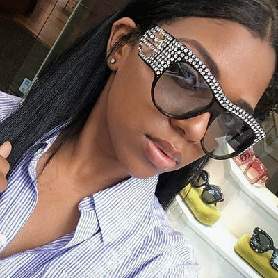 Luxury Square Sunglasses Women Oversized Rhinestone