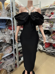 Luxury One-Shoulder Halter Neck Rhinestone