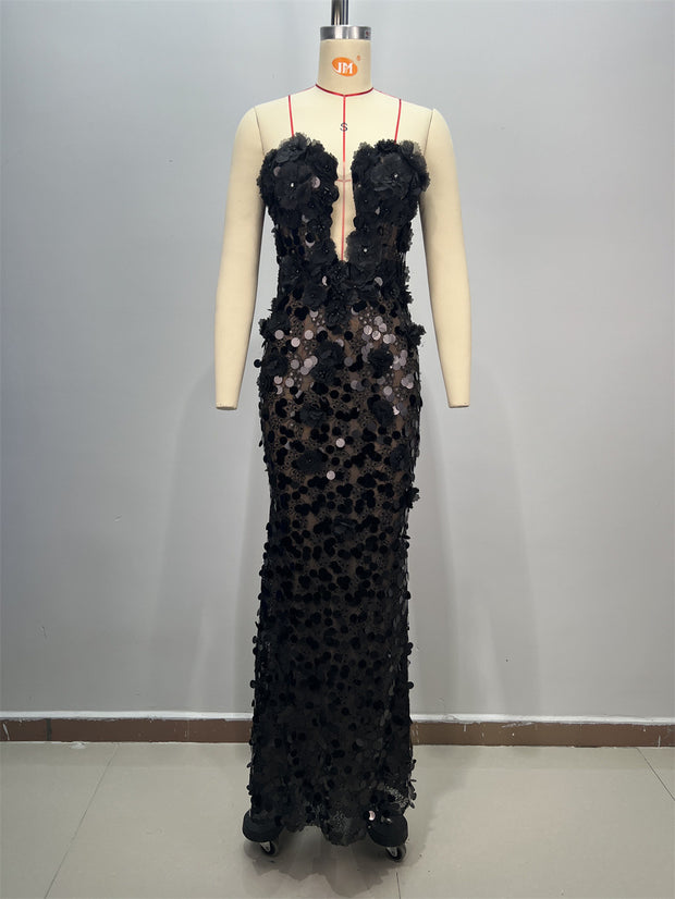 Women Summer Elegant Mid-Length Waist-Cinched Gown