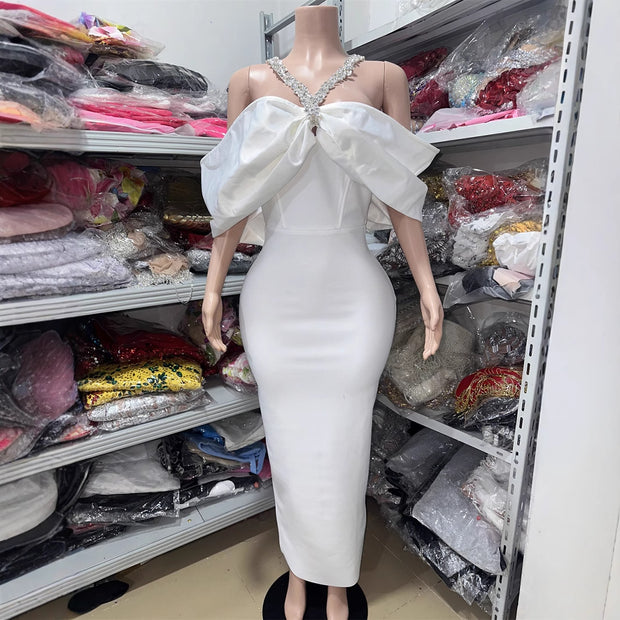 Luxury One-Shoulder Halter Neck Rhinestone
