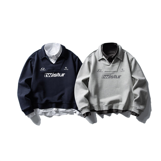 Retro Brand Two-Piece Collar Deconstructed Hoodie Men