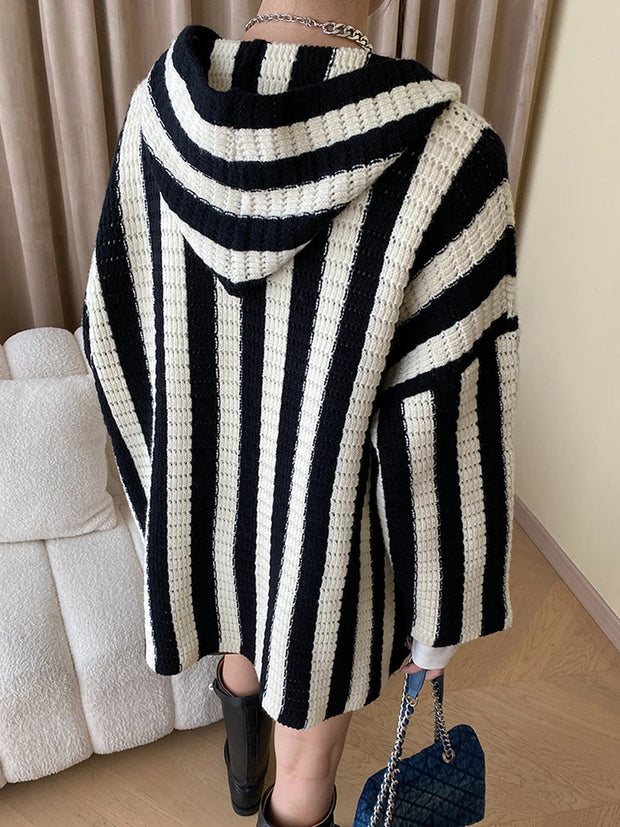 Casual Knitted Striped Cardigan For Women