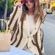 Women Striped Knitted Shirts Tops Cardigan