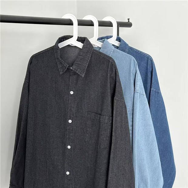 Spring and Autumn denim shirt jacket men's long sleeved shirt