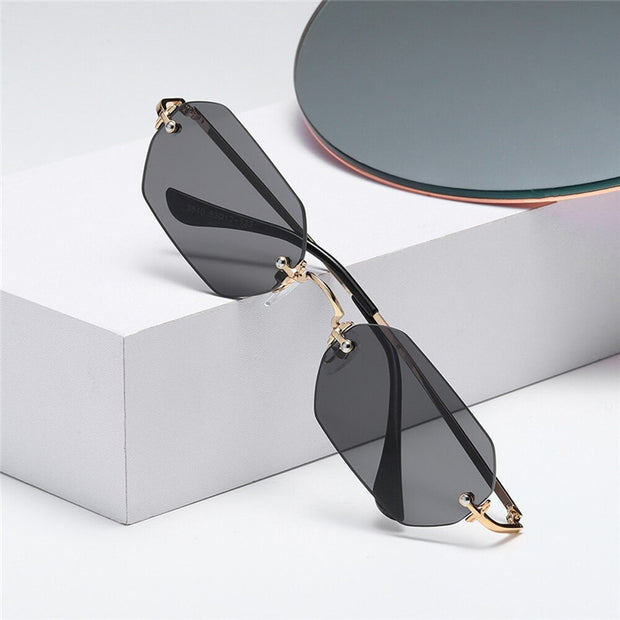Sunglasses rimless man octagonal small frame metal glasses for women