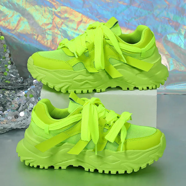 Spring Green Casual Sneakers Thick Sole
