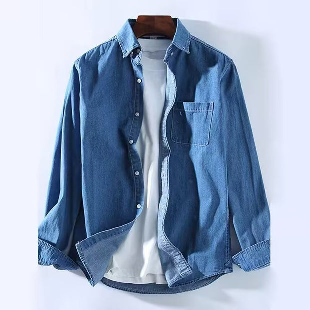 Spring and Autumn denim shirt jacket men's long sleeved shirt