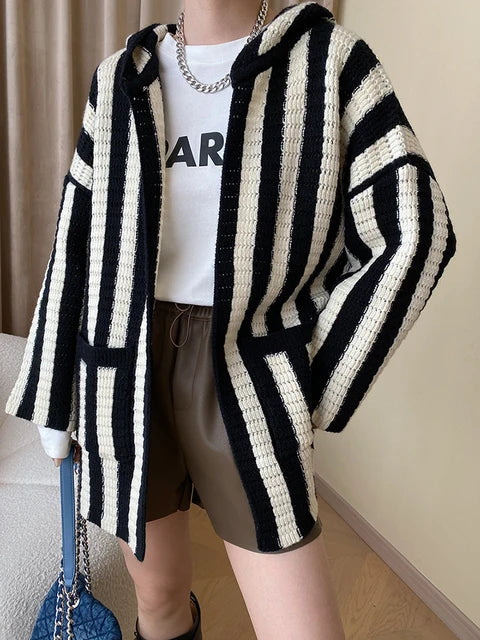 Casual Knitted Striped Cardigan For Women