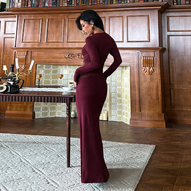 Waist patchwork lace slim fit wrap skirt