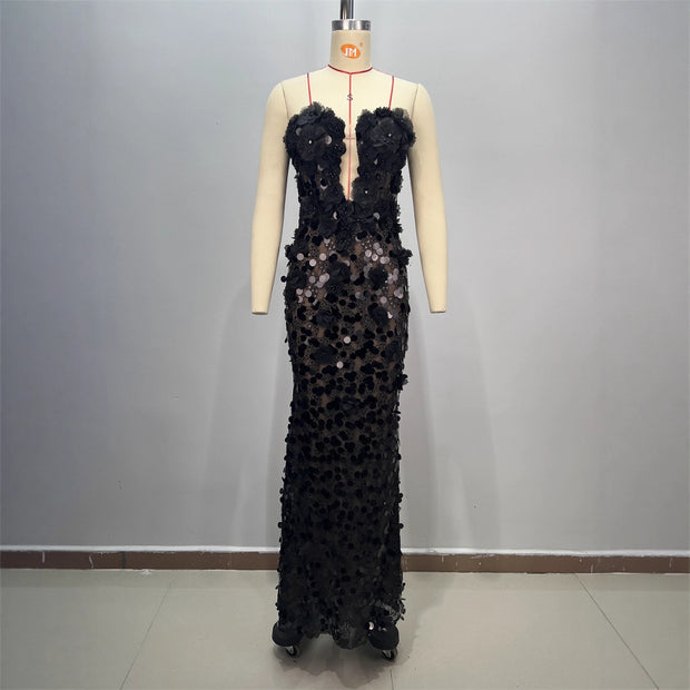 Women Summer Elegant Mid-Length Waist-Cinched Gown