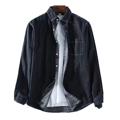Spring and Autumn denim shirt jacket men's long sleeved shirt