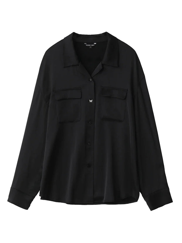 Satin drooping Cuban collar butterfly button shirt
