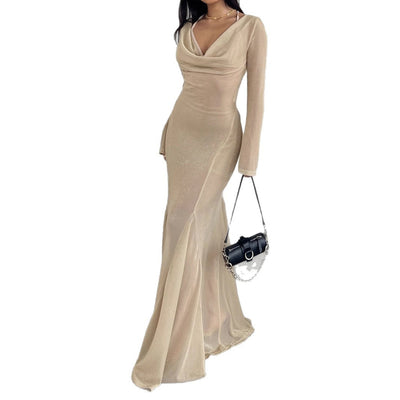 Style Golden Glitter Two-Piece Dress with Micro-Transparency.