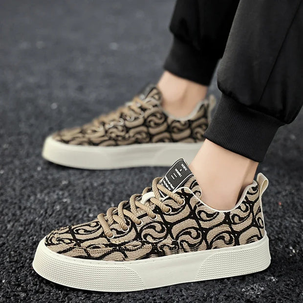 Graffiti prints black canvas sneakers mens