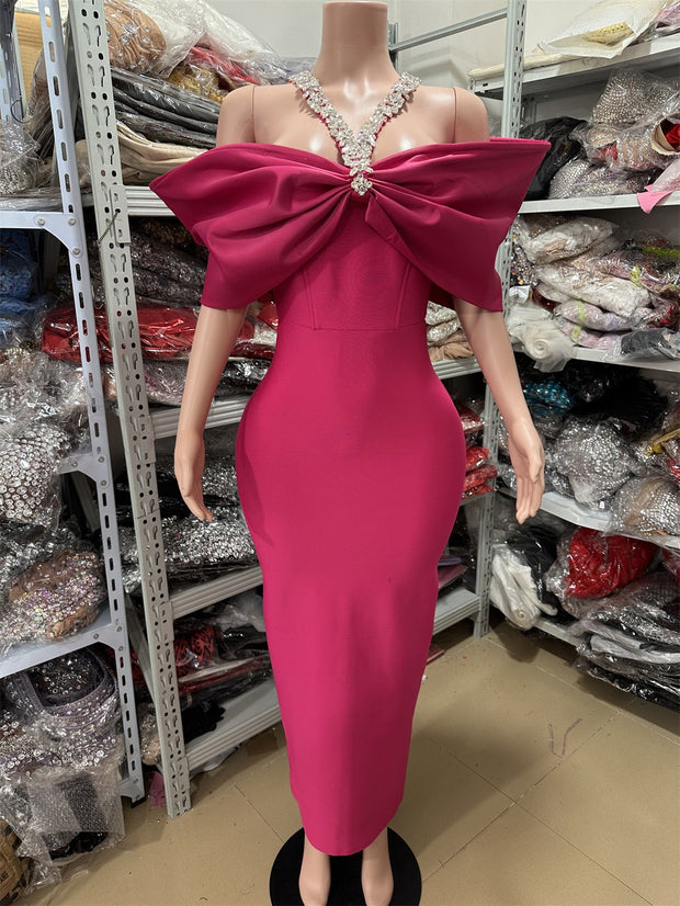 Luxury One-Shoulder Halter Neck Rhinestone