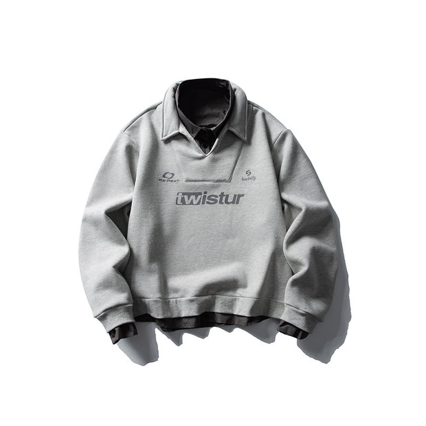 Retro Brand Two-Piece Collar Deconstructed Hoodie Men