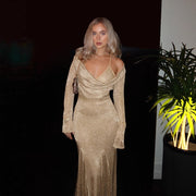 Style Golden Glitter Two-Piece Dress with Micro-Transparency.