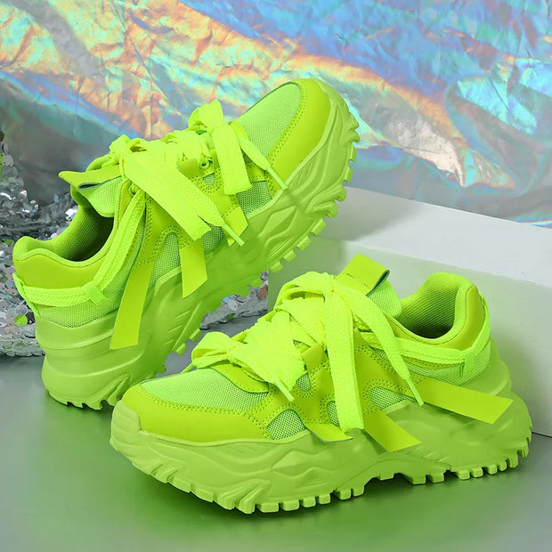 Spring Green Casual Sneakers Thick Sole