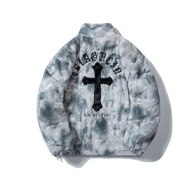 Cross Embroidered Cotton Coat