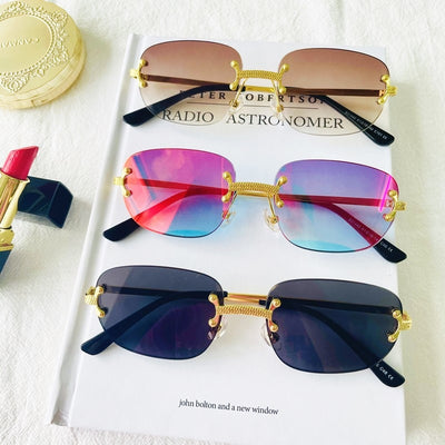 Rimless Sunglasses Women Retro Square Frameless Sun Glasses