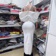 Luxury One-Shoulder Halter Neck Rhinestone