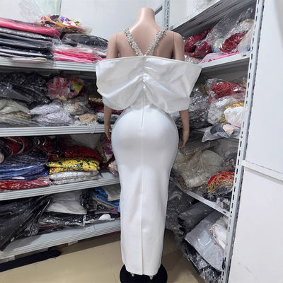 Luxury One-Shoulder Halter Neck Rhinestone