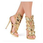 Leather Sandals Women Gold Leaf Flame
