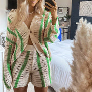 Women Striped Knitted Shirts Tops Cardigan
