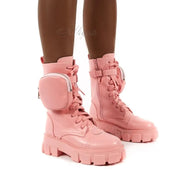 Women Pocket Boot Lace Up Ladies Ankle Boots